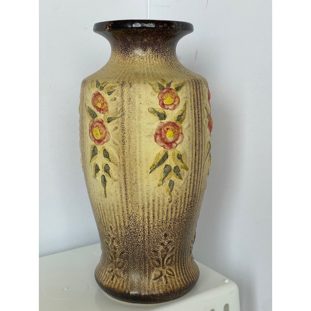 Vintage Scheurich West German Pottery Vase Floral Relief Mid Century Modern MCM